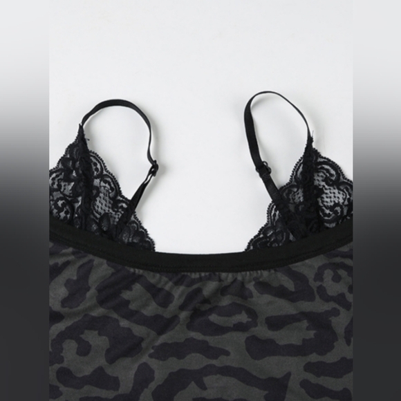 Lace Leopard Print Fake Two Piece Long Sleeves Tee sz Small - Picture 6 of 7